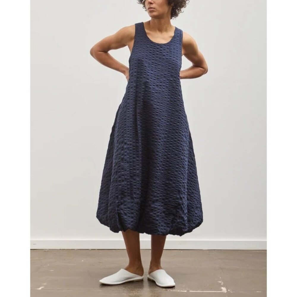 NWT Black Crane Parachute Midi in Navy Blue Textured Cotton Tank Dress XS
